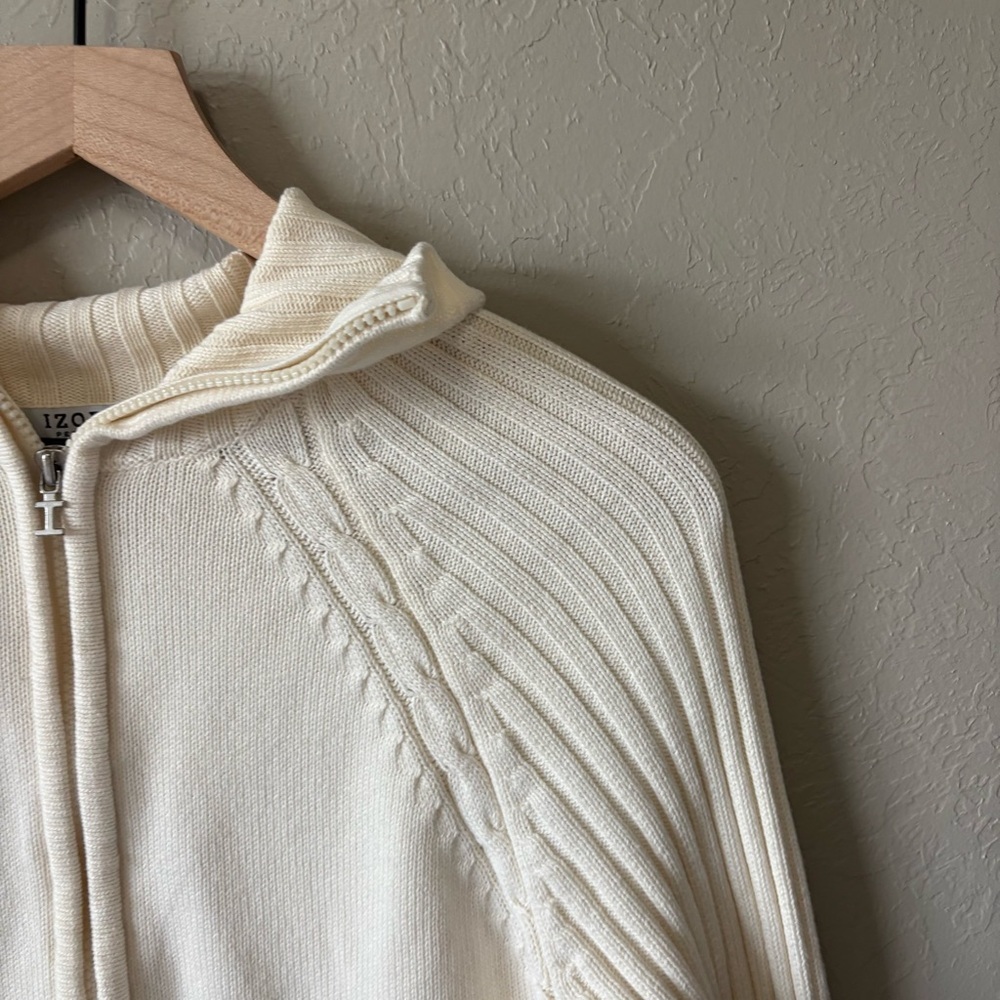 IZOD Cotton Sweater Zip Up White Petite Large - Picture 3 of 9